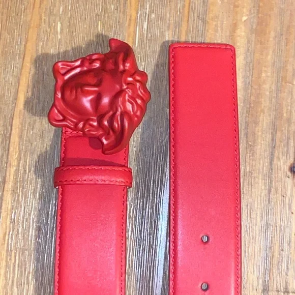 Versace Red Belt with Medusa Buckle w/ FREE SHIPPING